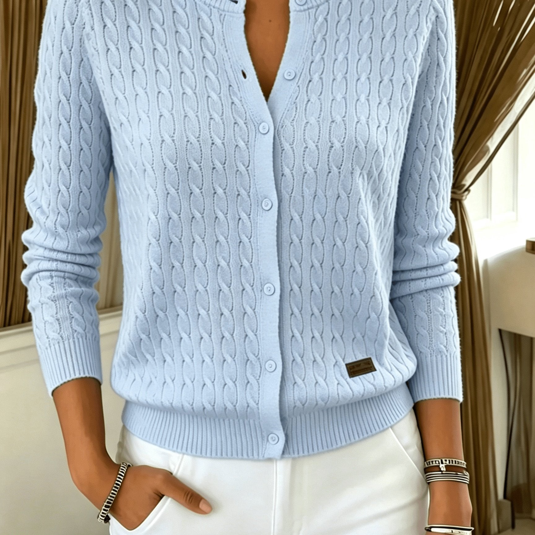 Simone | Twist-Front Round Neck Cardigan