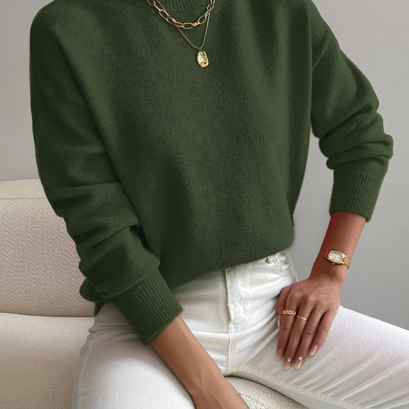 Rosalie | Mock Neck Drop-Shoulder Pullover