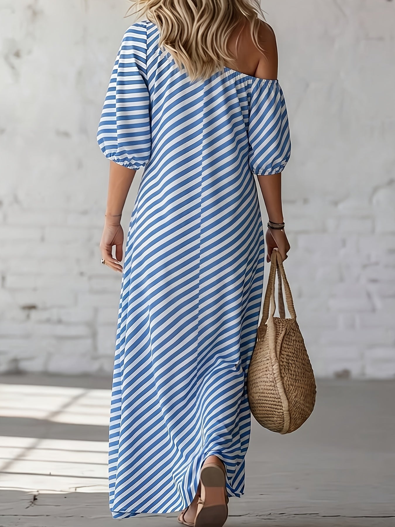 Delphine | Asymmetric Striped Maxi Dress