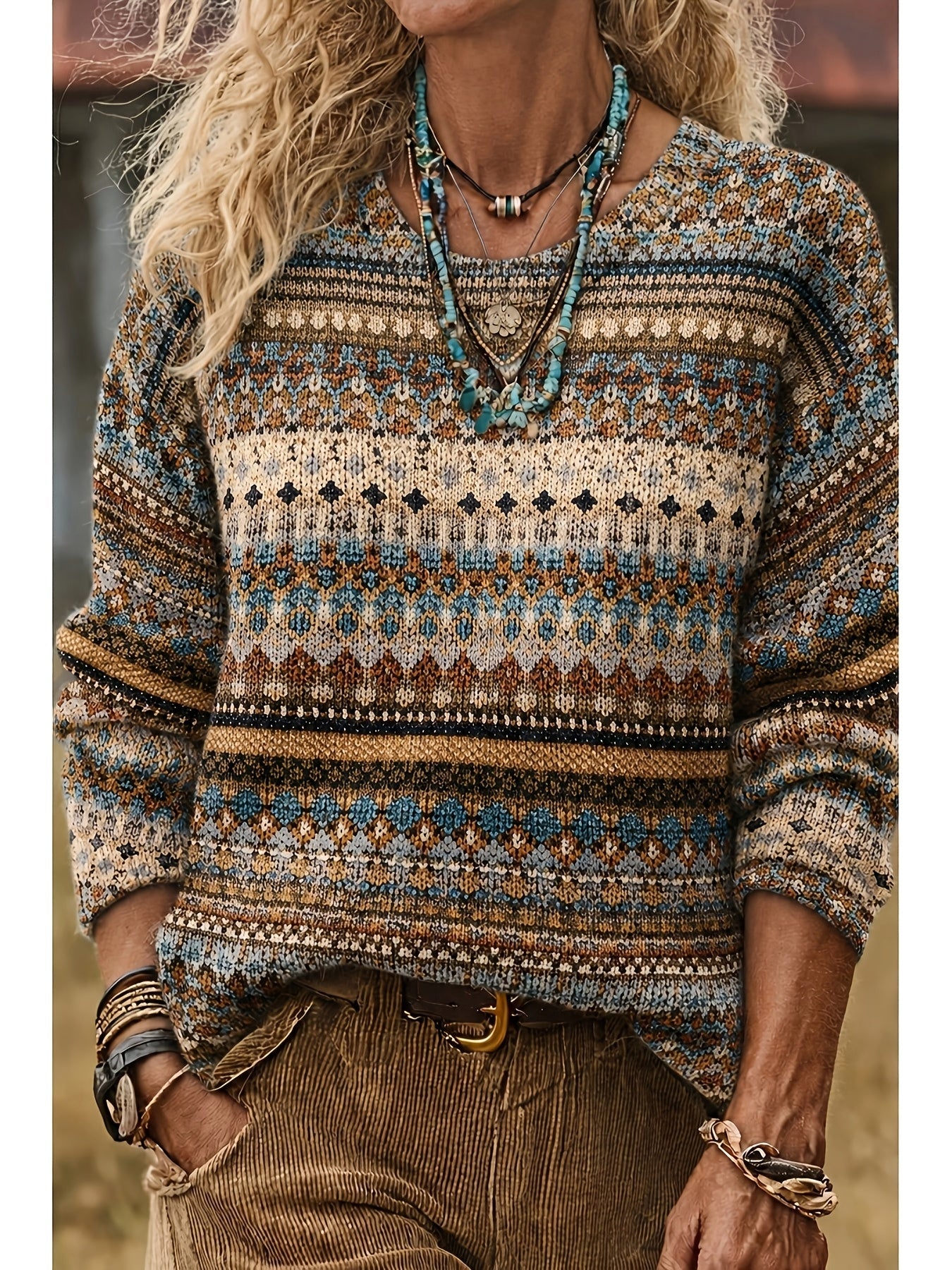 Ivy | All-Over Print Crew Neck Sweater
