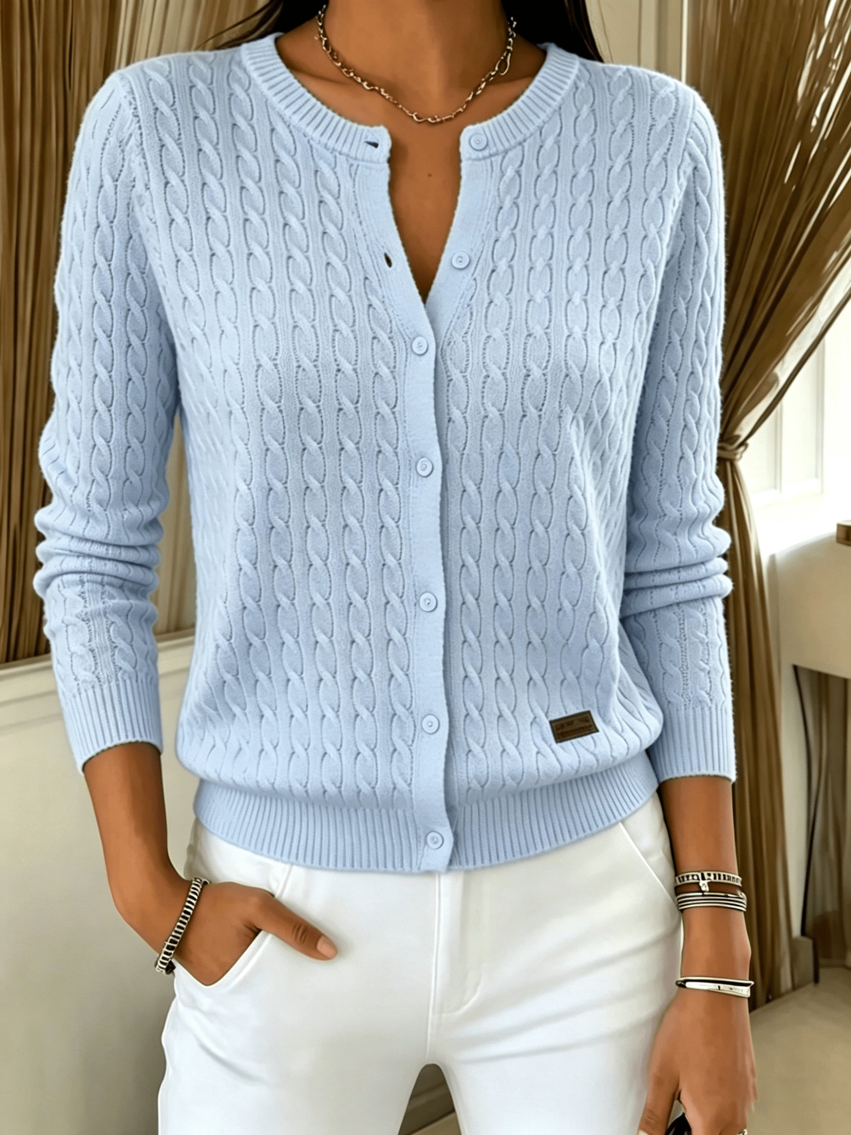 Simone | Twist-Front Round Neck Cardigan