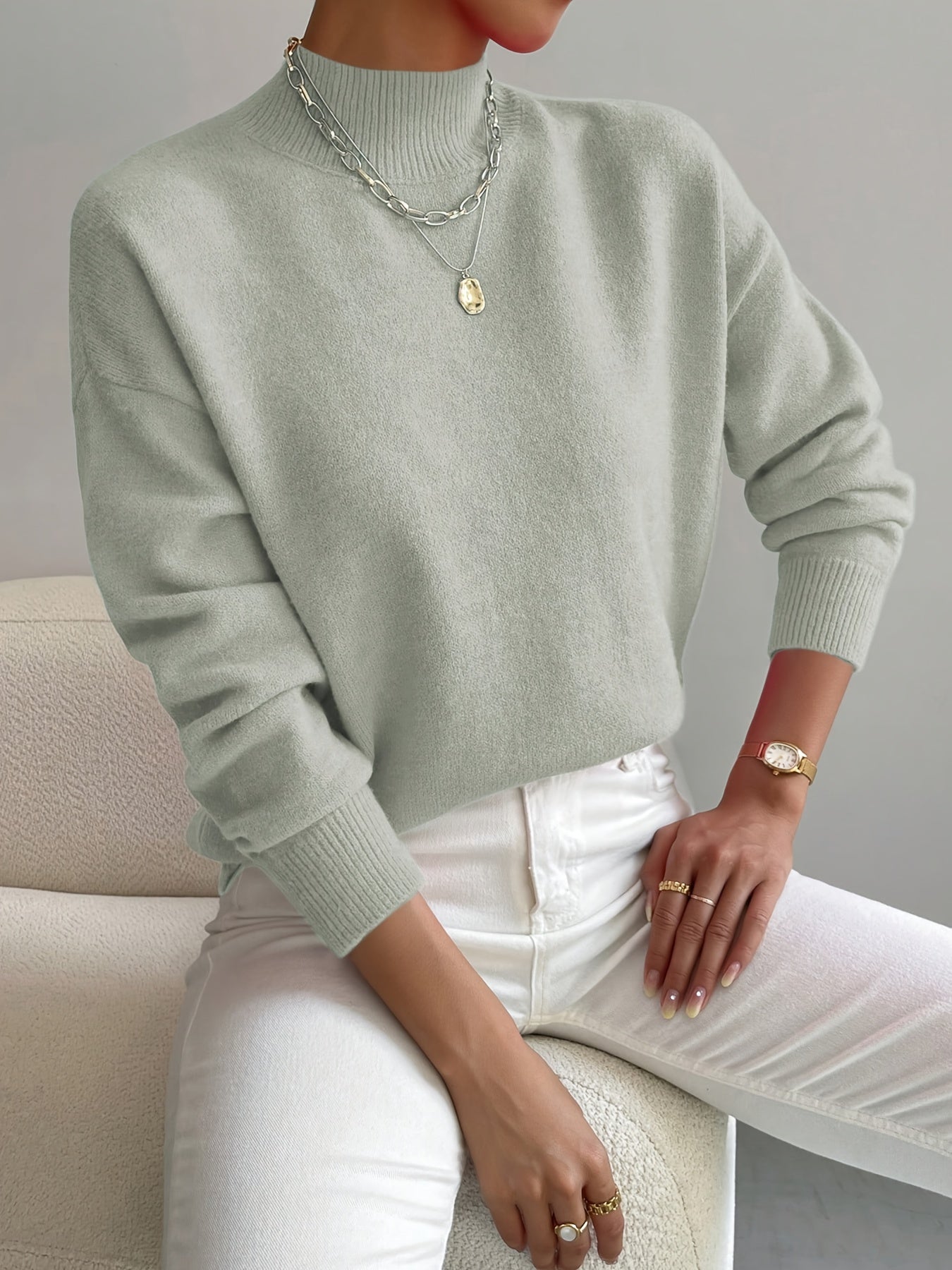 Rosalie | Mock Neck Drop-Shoulder Pullover