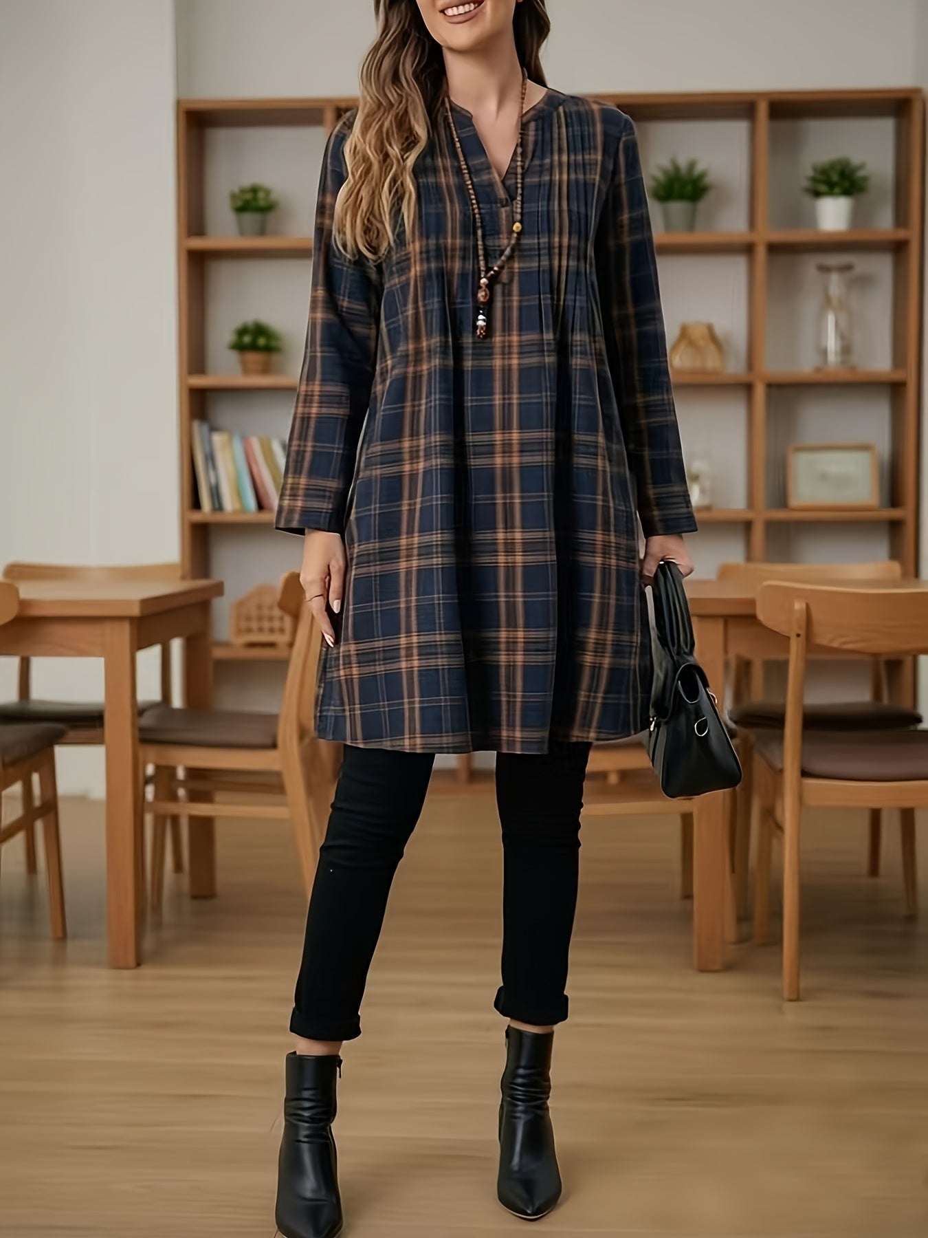 Cecilia | Checked V-Neck Open Cardigan