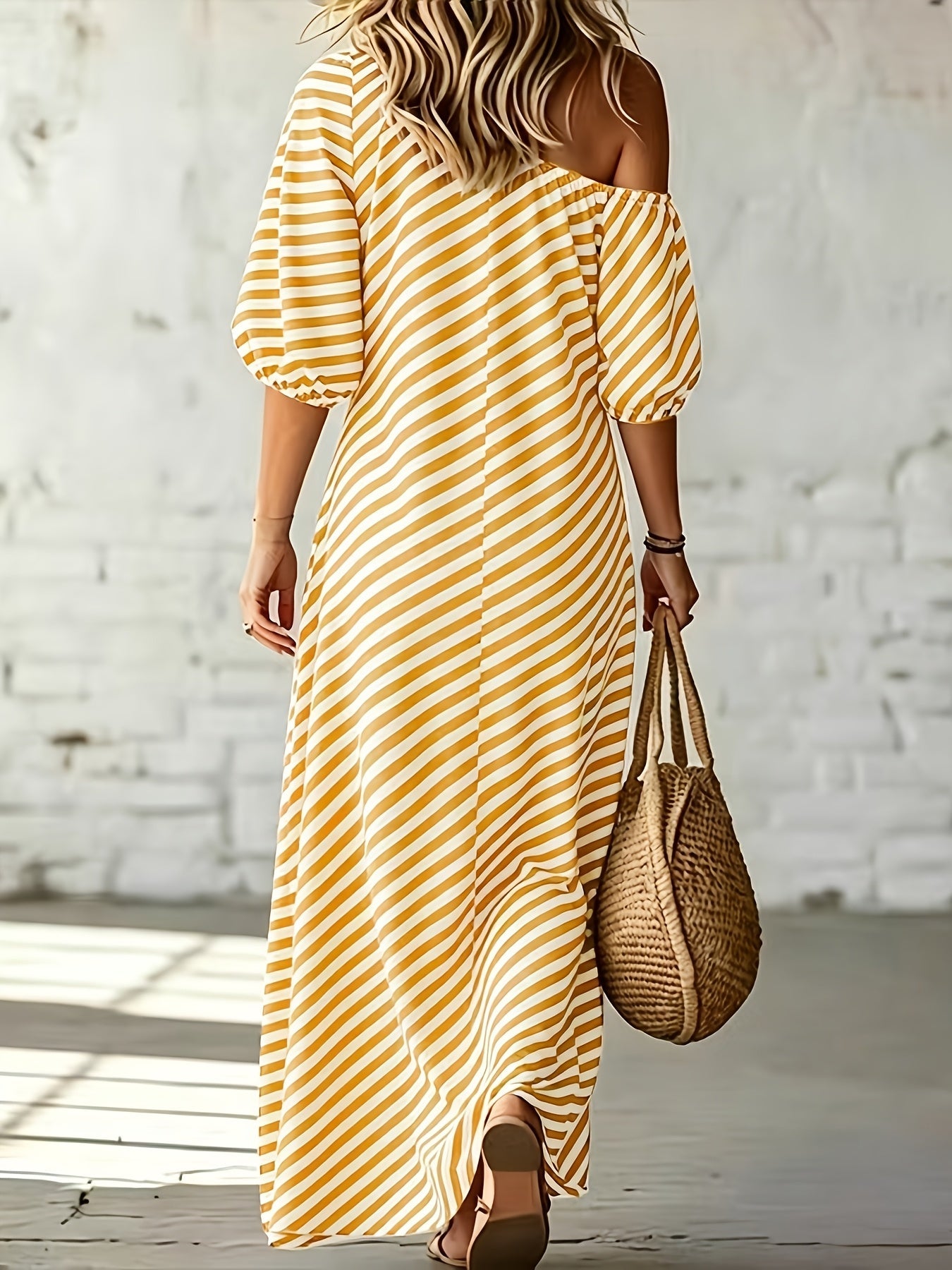 Delphine | Asymmetric Striped Maxi Dress
