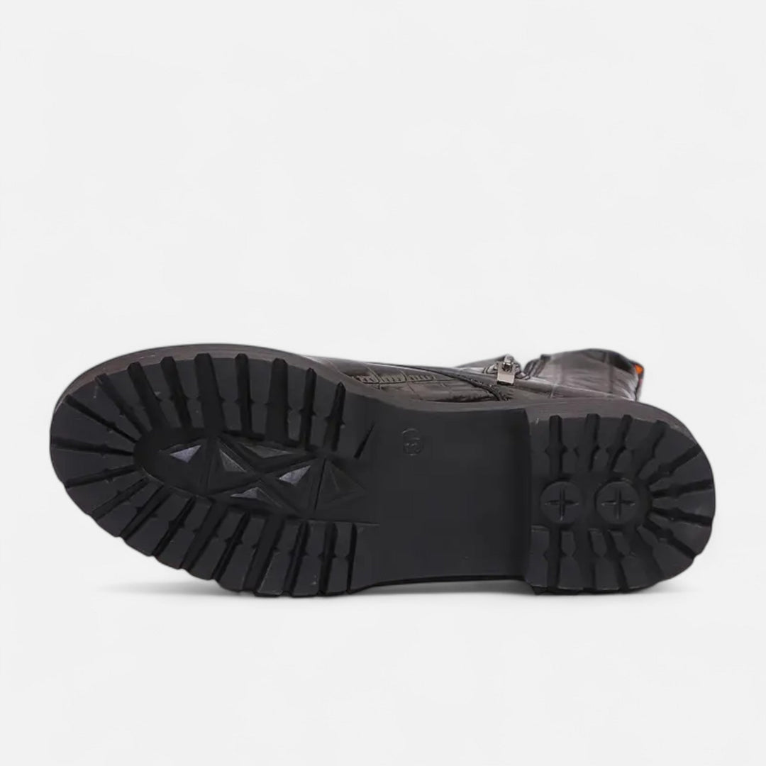 Cecilia | Mid Heel Croc-Pattern Ankle Boots