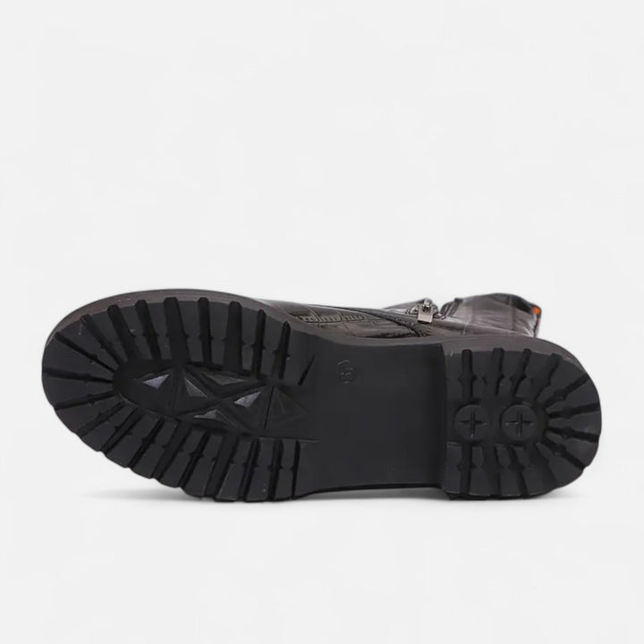 Cecilia | Mid Heel Croc-Pattern Ankle Boots