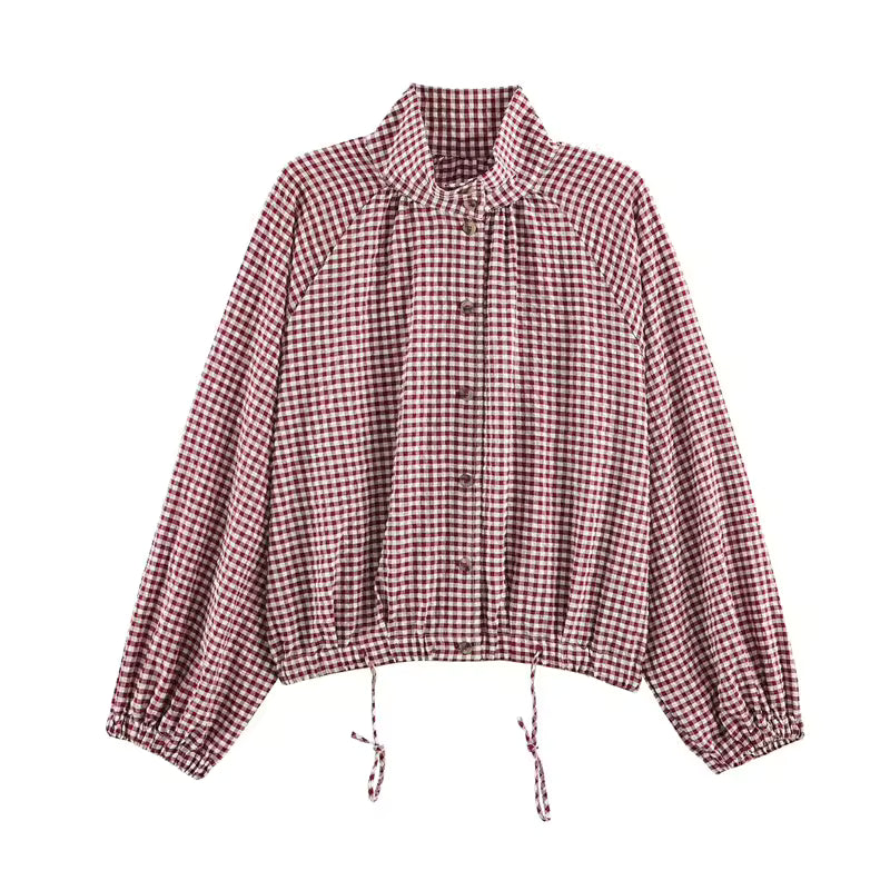 Nina | Vintage Century Gingham Funnel-Neck Jacket