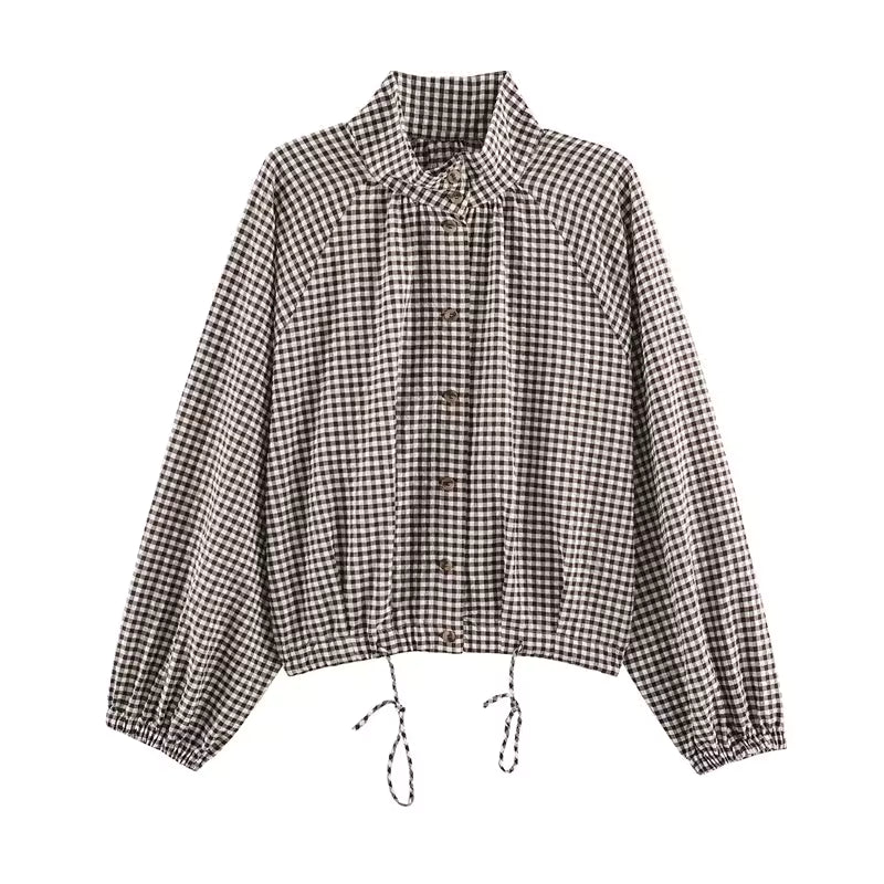 Nina | Vintage Century Gingham Funnel-Neck Jacket