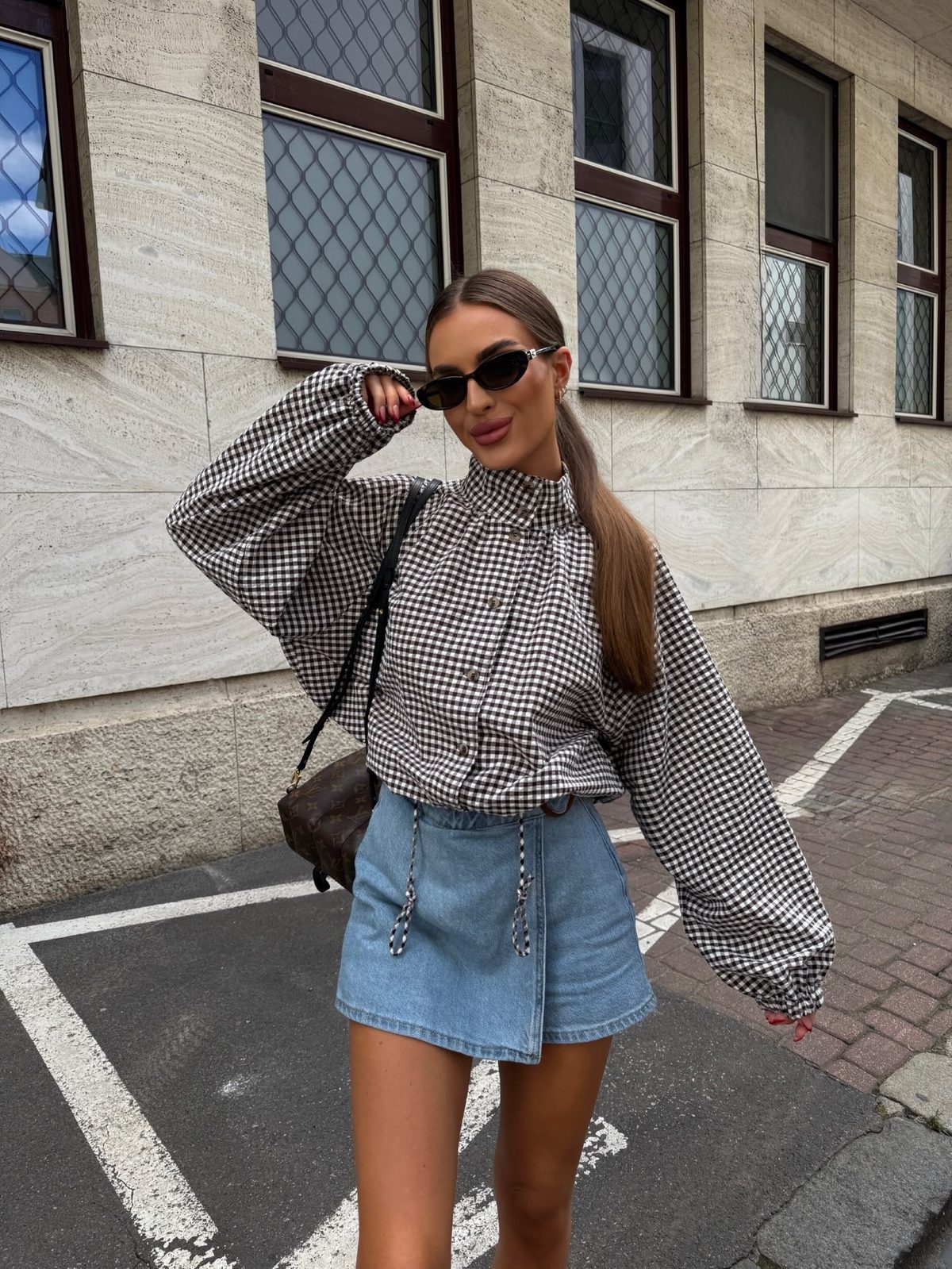 Nina | Vintage Century Gingham Funnel-Neck Jacket