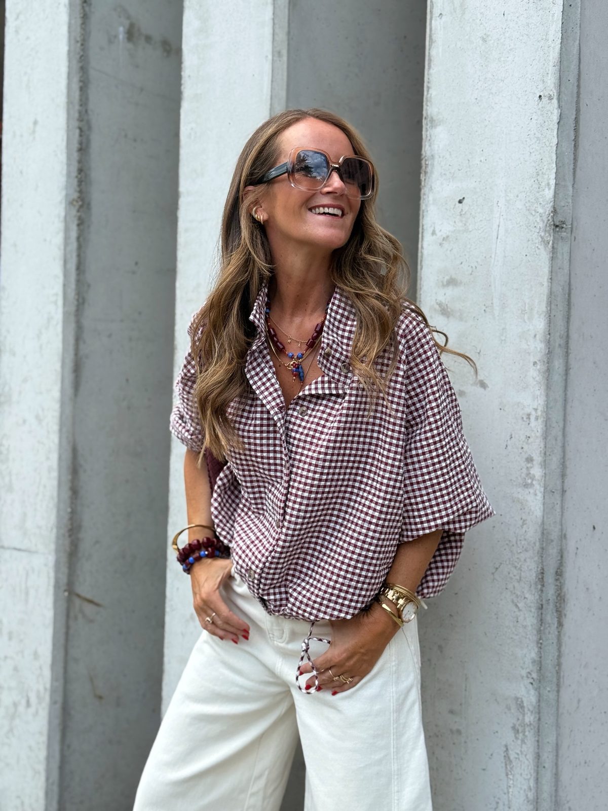 Nina | Vintage Century Gingham Funnel-Neck Jacket