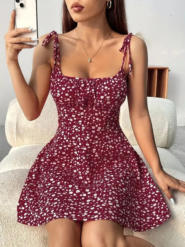 Ava | Mini Floral Dress with Shirred Bodice, Tie Straps