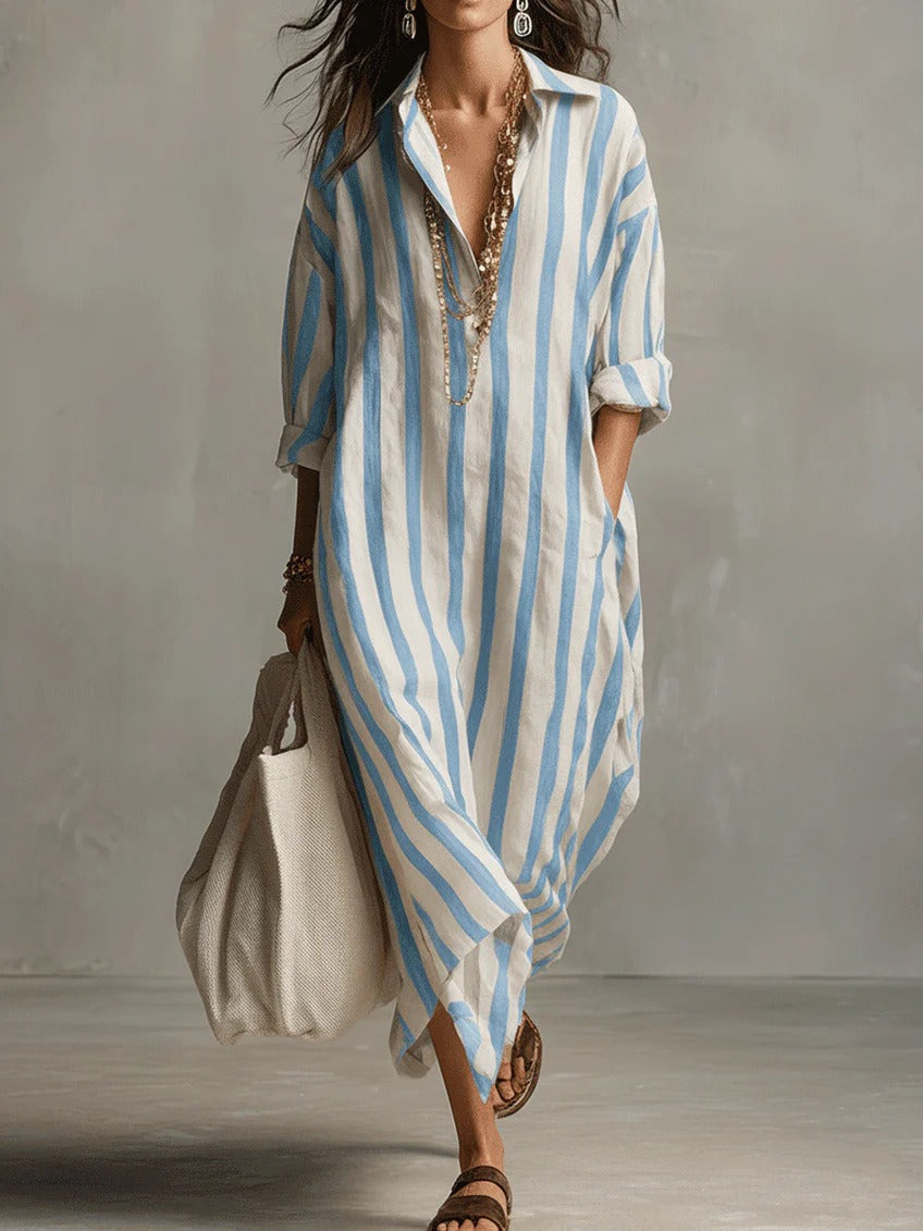 Scout | Striped Shirt Maxi Dress with Long Sleeves and Side Pockets