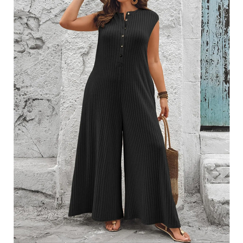 Azeloria - Women's Sleeveless Wide-Leg Jumpsuit with Pockets