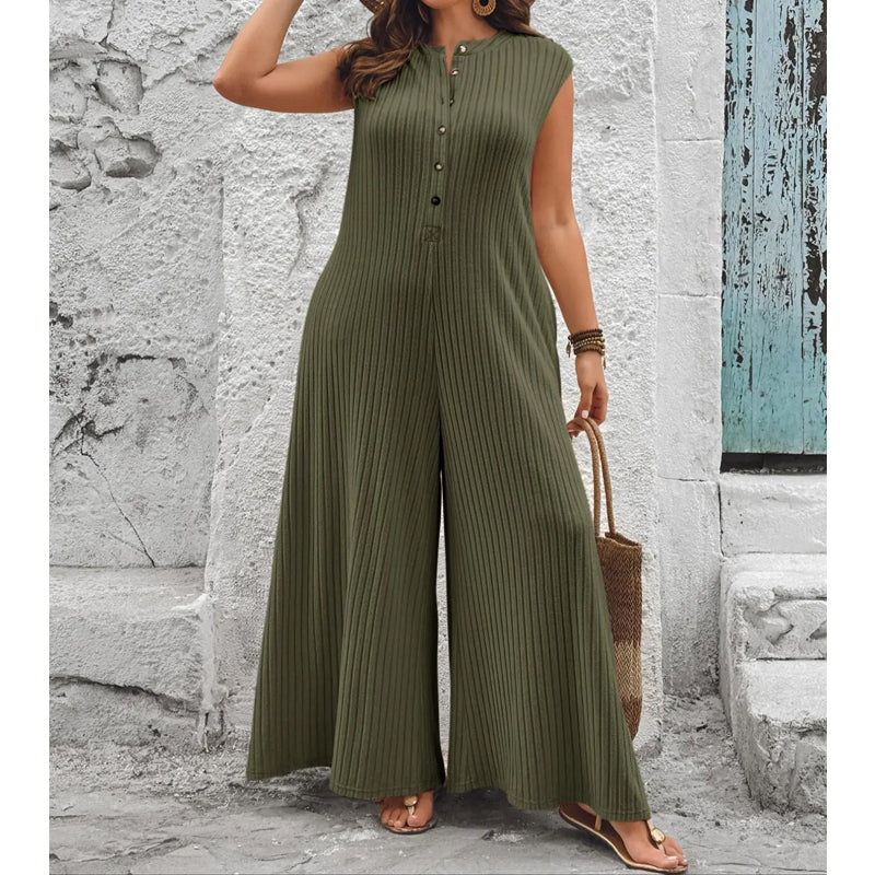 Azeloria - Women's Sleeveless Wide-Leg Jumpsuit with Pockets