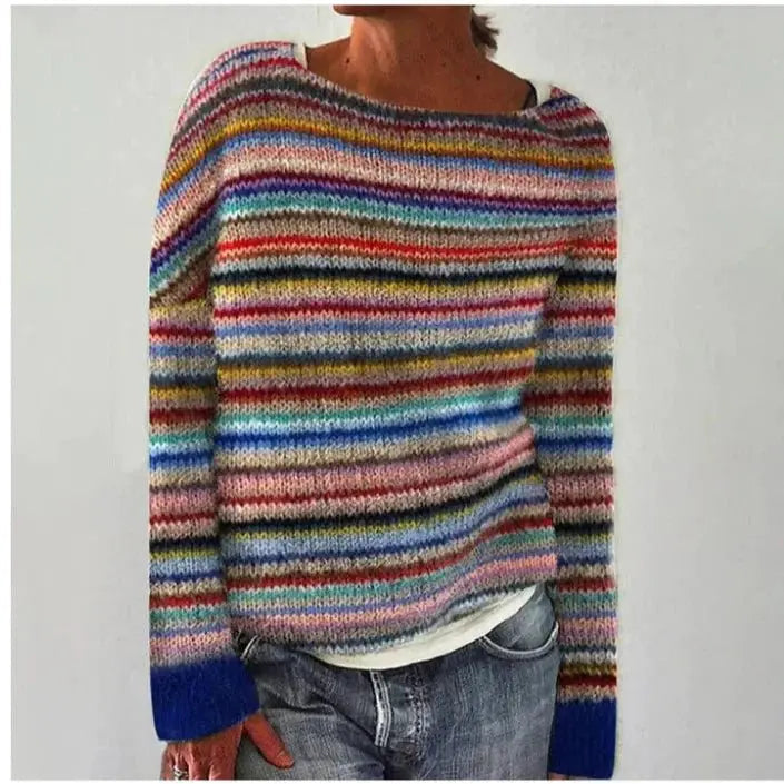 Olivia | Women's Nordic Jumper Boat Neck Relaxed Fit Multicolour