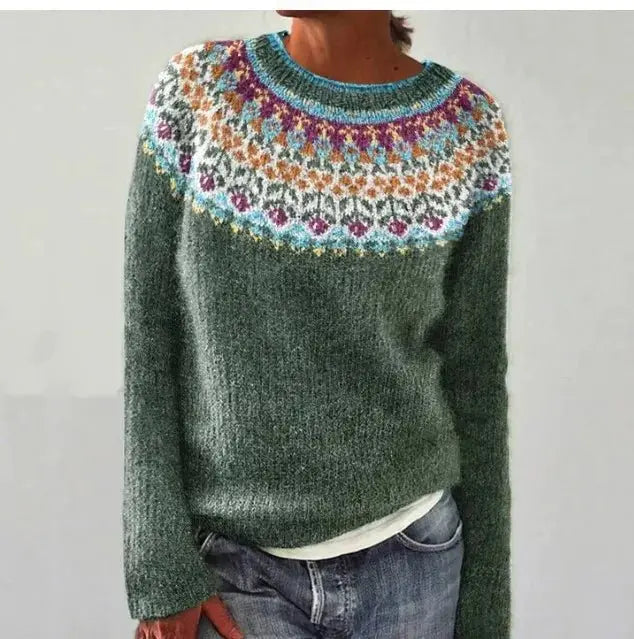 Olivia | Women's Nordic Jumper Boat Neck Relaxed Fit Multicolour