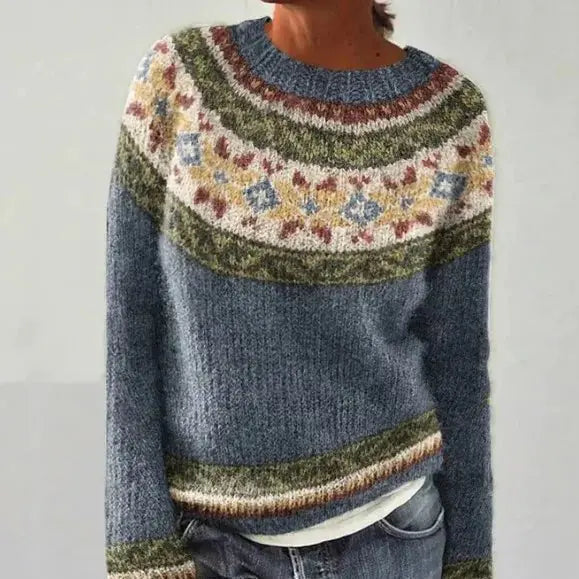 Olivia | Women's Nordic Jumper Boat Neck Relaxed Fit Multicolour